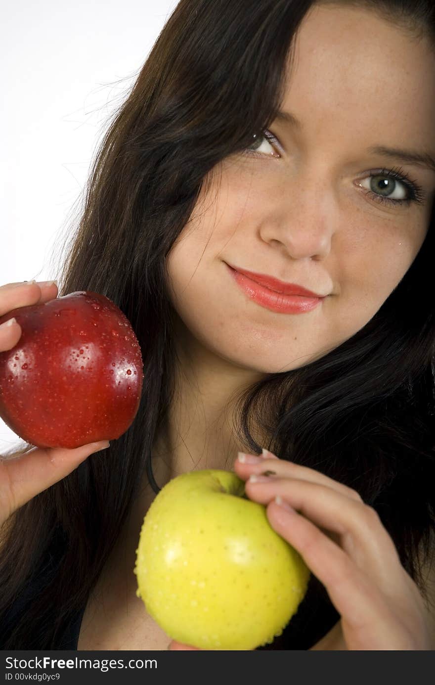 Nice women and her green apple. Nice women and her green apple