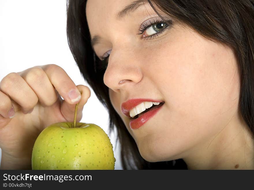 Nice women and apple