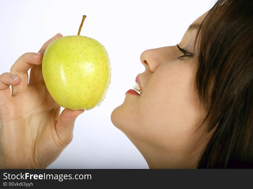 Nice women with red and green apple. Nice women with red and green apple