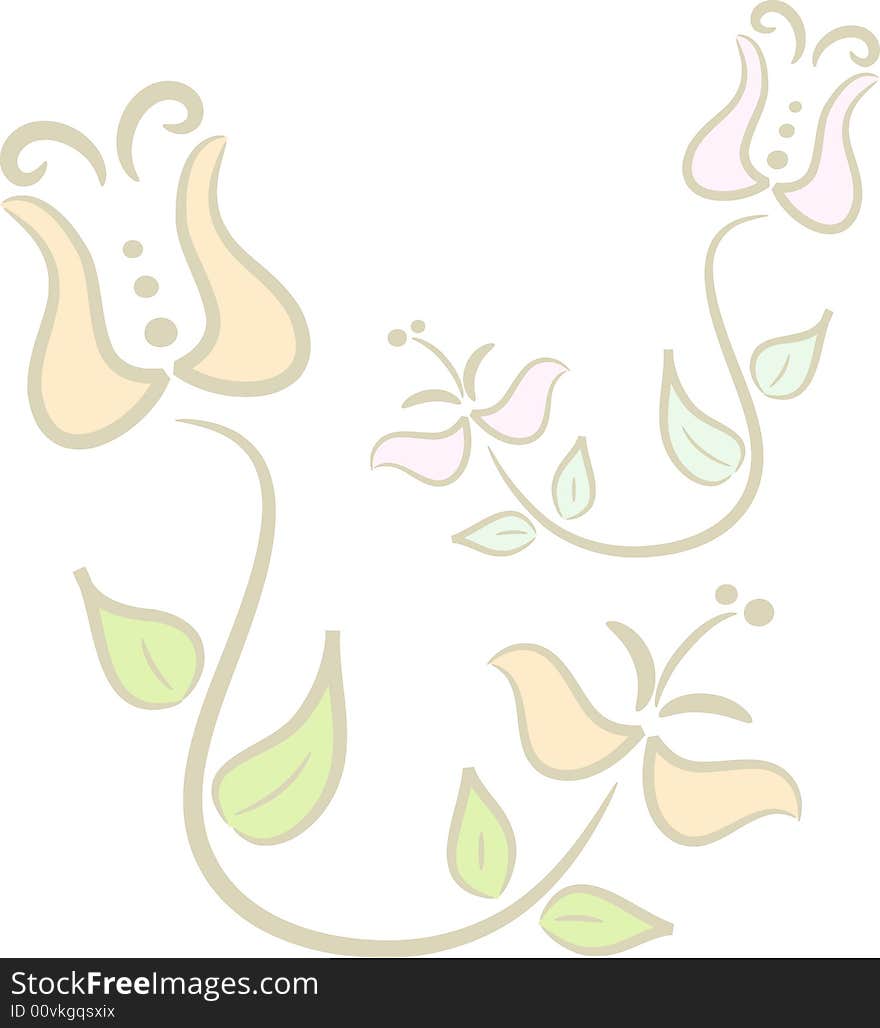 Pastel-colored flower ornament in two different colors versions; isolated. Pastel-colored flower ornament in two different colors versions; isolated