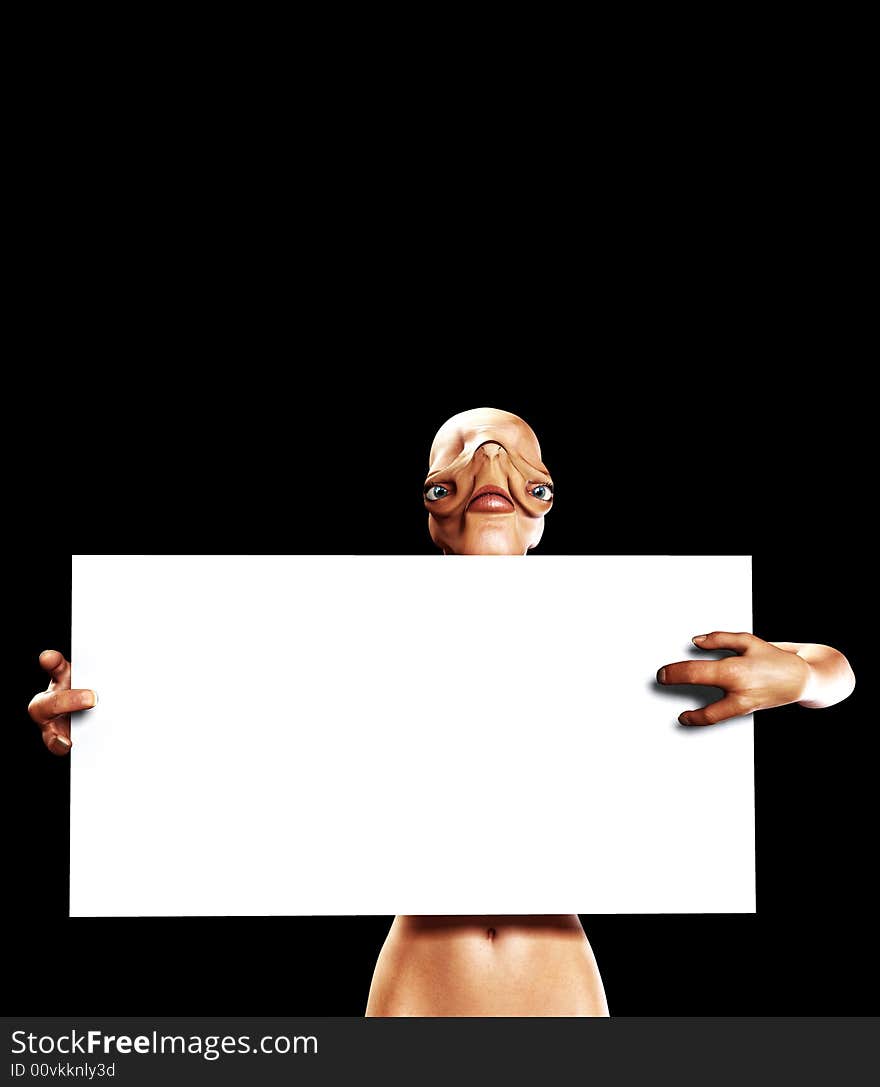 An image of an alien holding up a blank customisable sign. An image of an alien holding up a blank customisable sign.