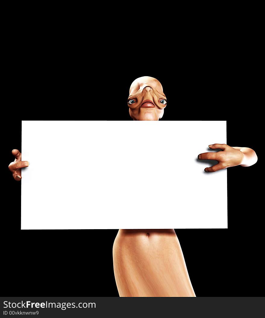 An image of an alien holding up a blank customisable sign. An image of an alien holding up a blank customisable sign.