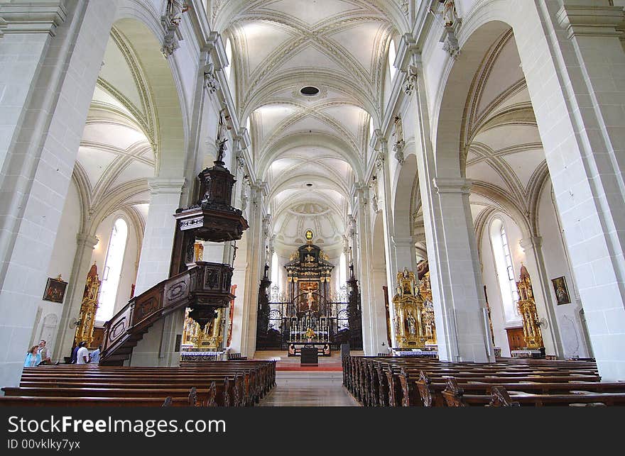 Cathedral in Lucerne, Switzerland. Interior.