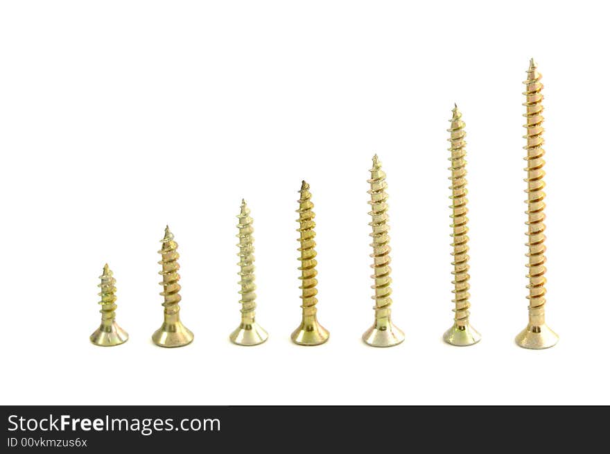 Screws row isolated in background white