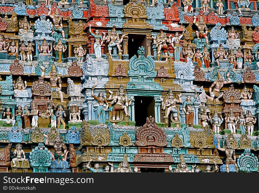 Closeup details of Hindu temple tower