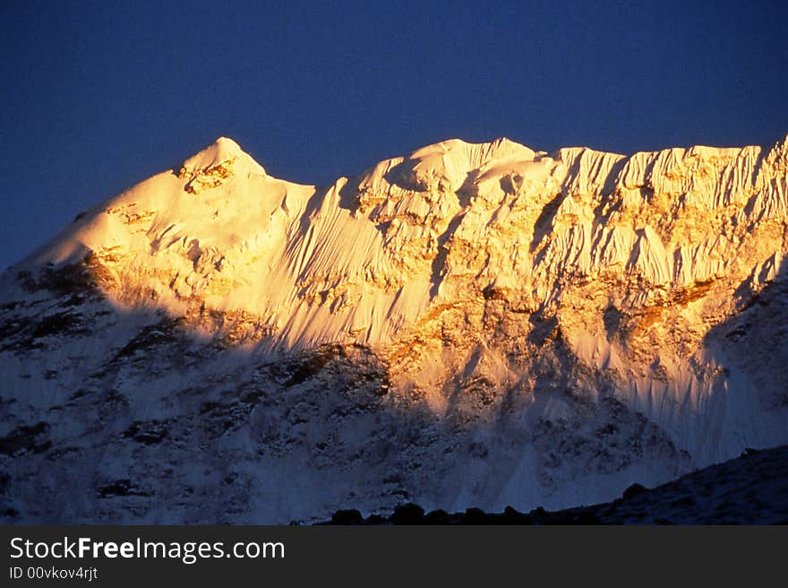 Himalayan ridge at the sunset