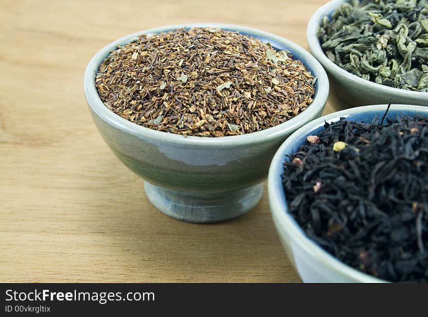 Tea collection on wooden background