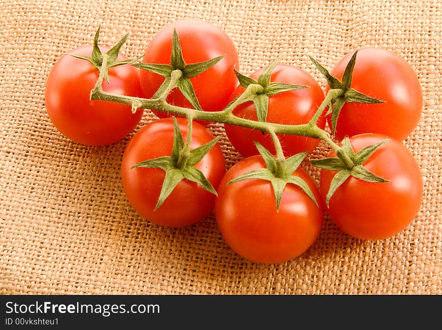 Branch of seven small tomatoes. Branch of seven small tomatoes