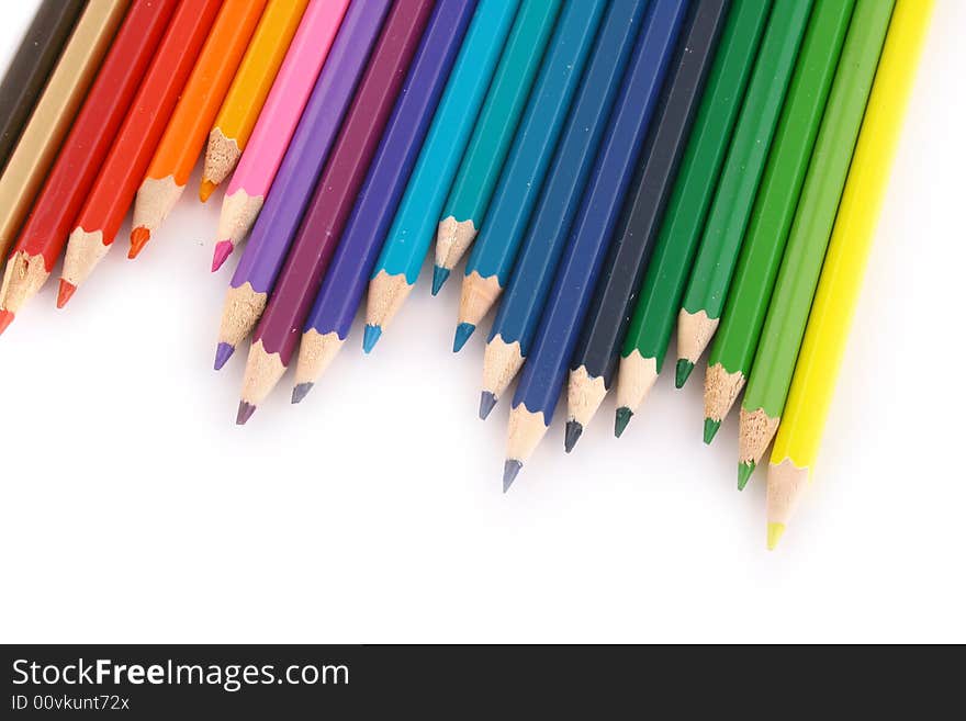 Multicolored pencil on white background