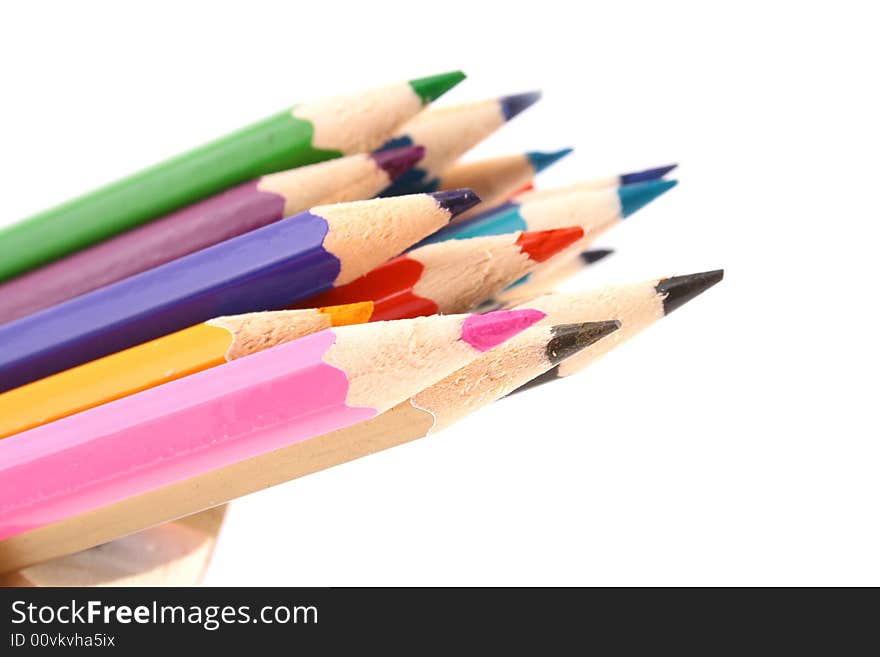 Multicolored pencil on white background