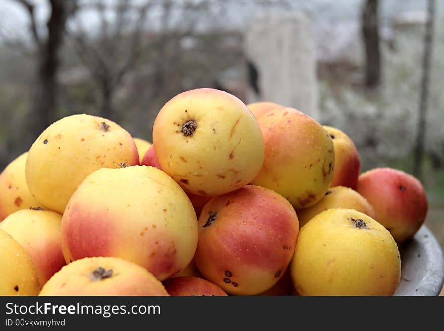 The apples for sale on the street