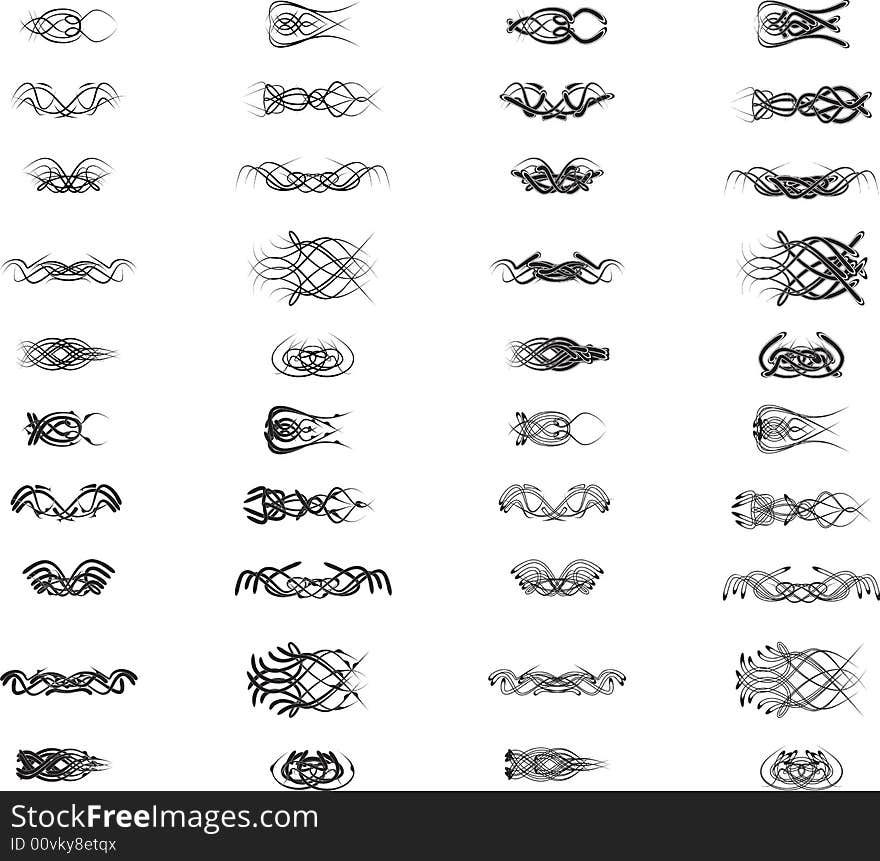 A set of black tentacles combinations, with multiple line styles. A set of black tentacles combinations, with multiple line styles