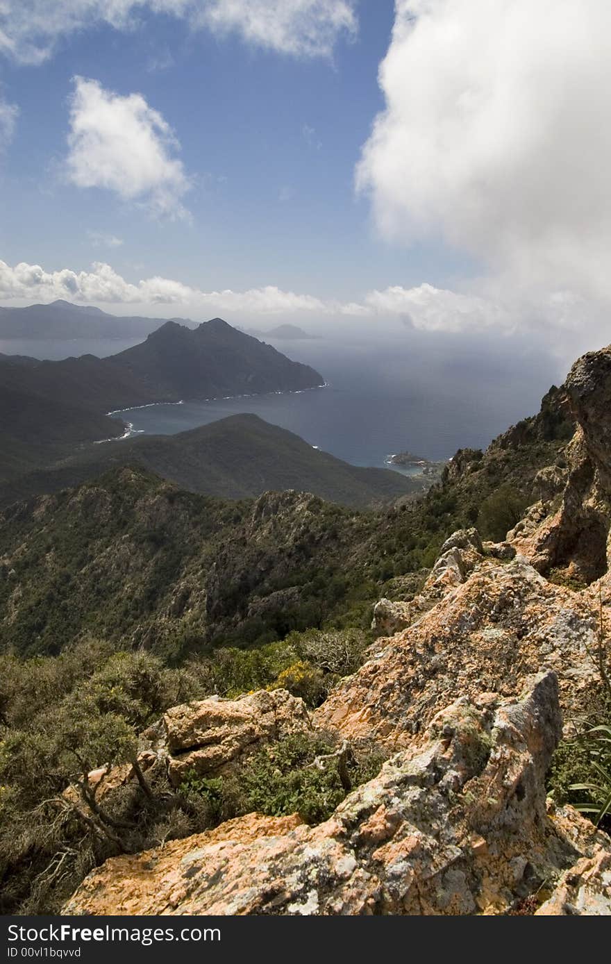 View to a corsican west coast from a rocky ridge. View to a corsican west coast from a rocky ridge