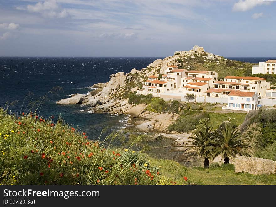 White houses by the sea bay, Calvi, Corsica. White houses by the sea bay, Calvi, Corsica