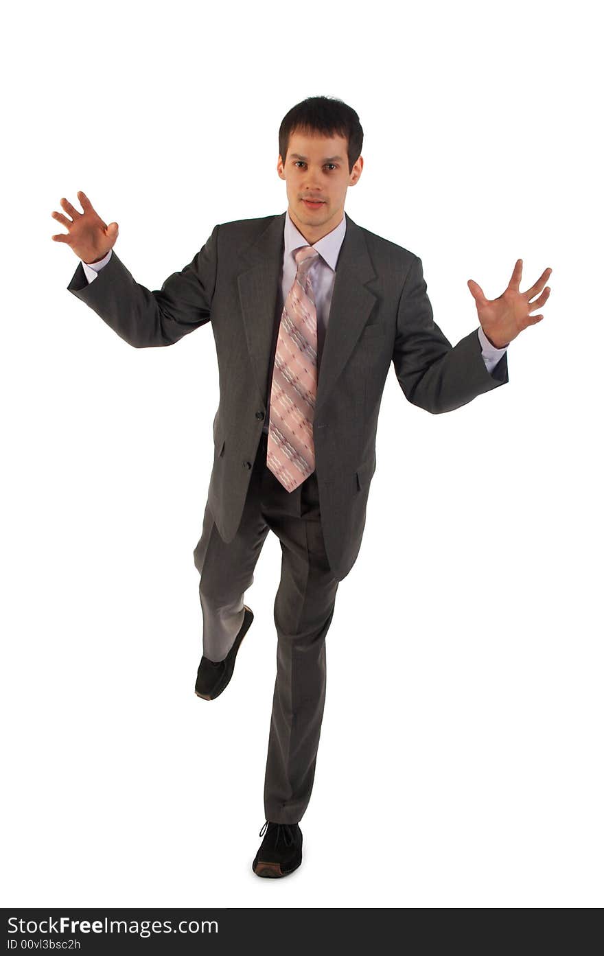 Young Businessman Stand On One Leg