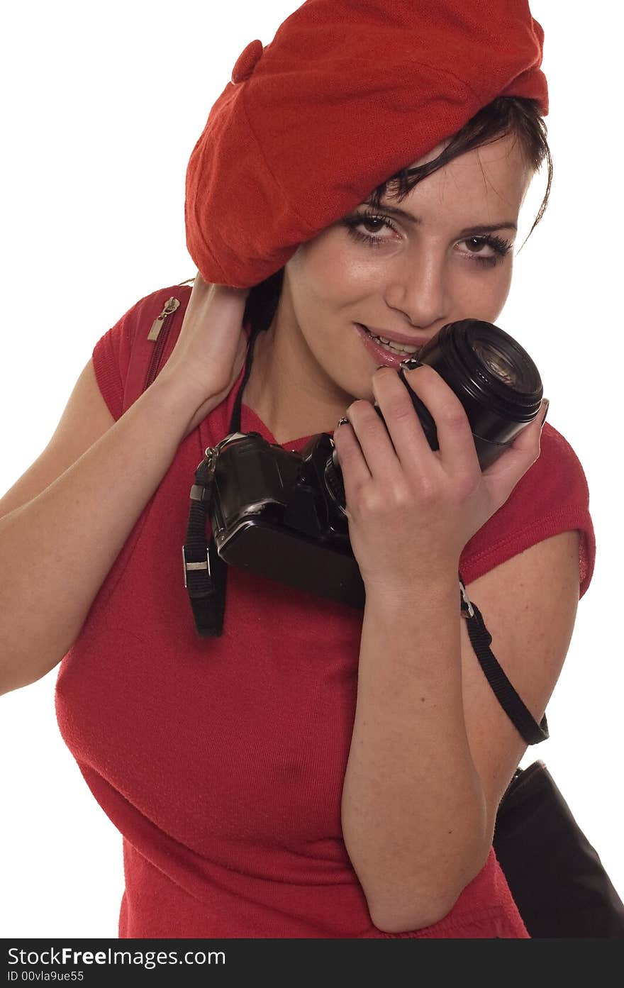 Young woman with digital camera taking picture. Young woman with digital camera taking picture