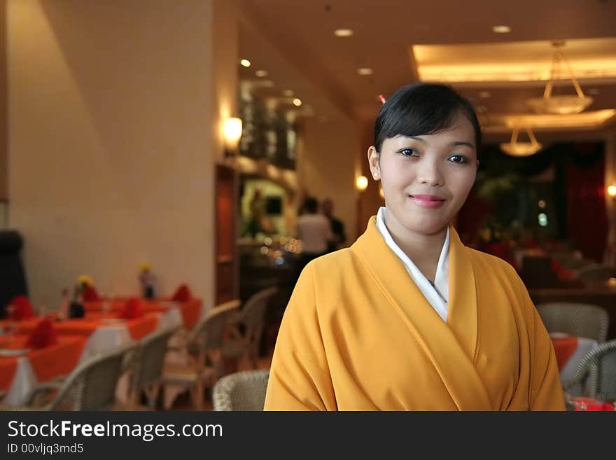 Waitress in kimono, japanese restaurant