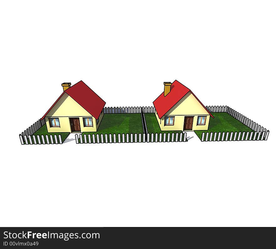 House with little garden - isolated 3d illustration. House with little garden - isolated 3d illustration