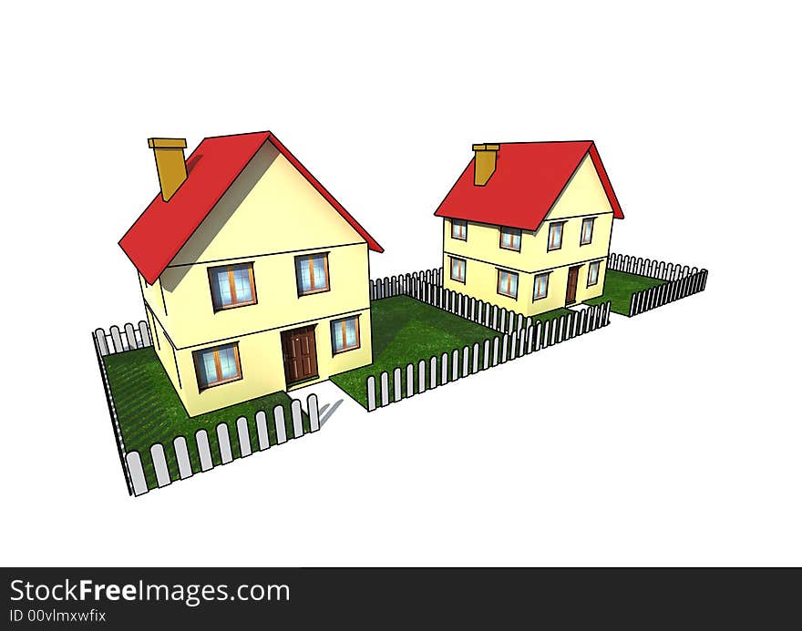 House with little garden - isolated 3d illustration. House with little garden - isolated 3d illustration