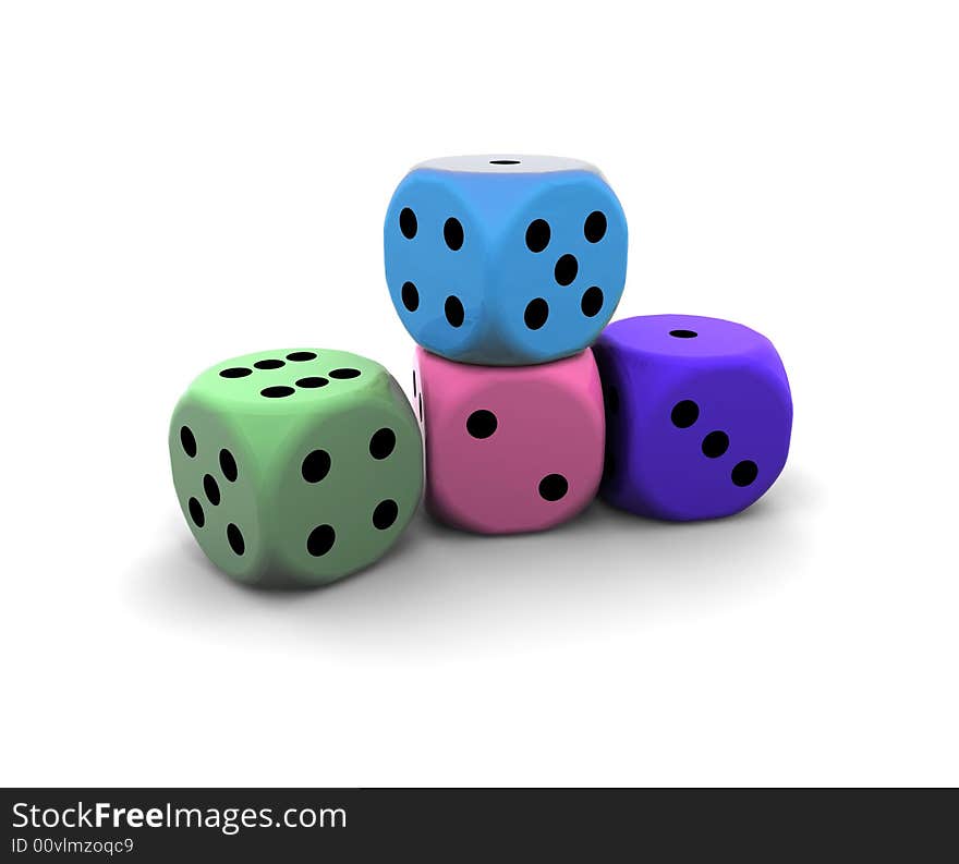 Isolated dices on white background - 3d illustration. Isolated dices on white background - 3d illustration