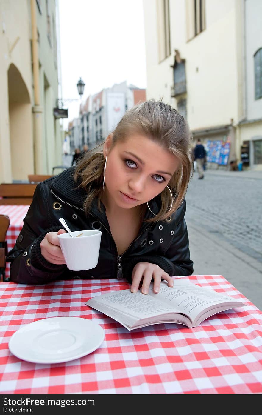 The student in cafe street in old city