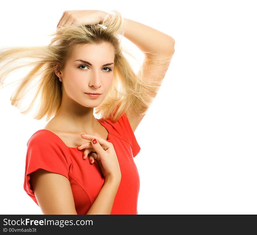 Young and beautiful woman isolated on white background