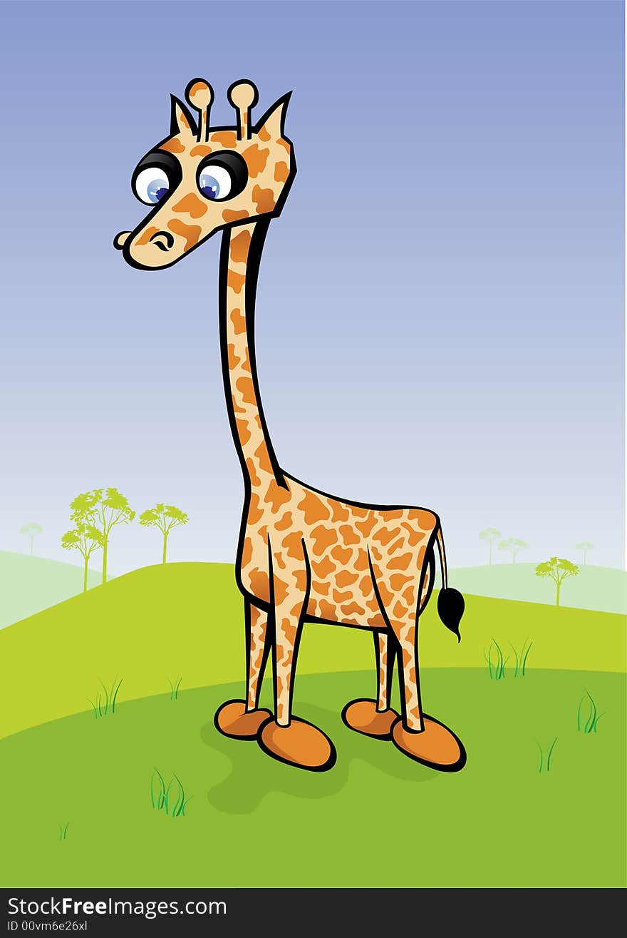 Illustration of on giraffe lost into the savannah. Illustration of on giraffe lost into the savannah