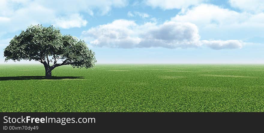 Alone tree and beautiful sky with clouds  - 3d landscape scene. Alone tree and beautiful sky with clouds  - 3d landscape scene.