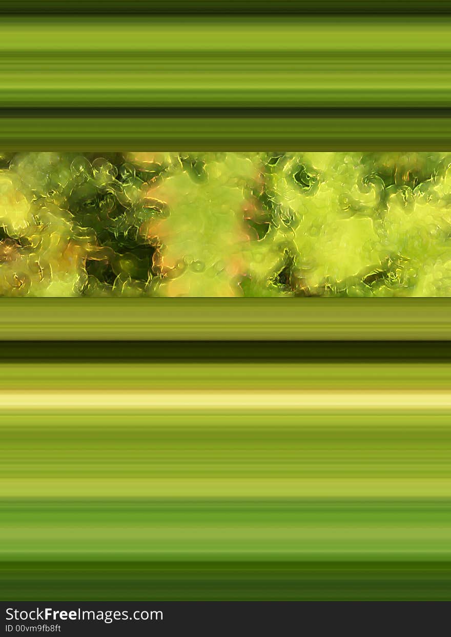 Abstract backdrop with an opening and horizontal green lines. Abstract backdrop with an opening and horizontal green lines