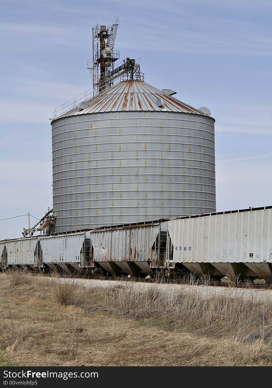 Grain Elevator and Train Cars