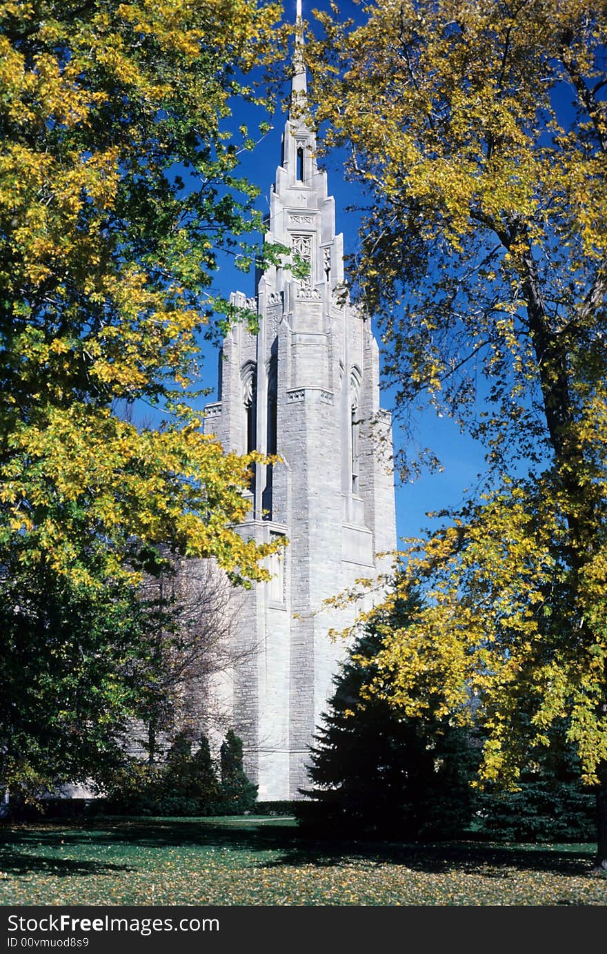 A church tower stands strong after many years. A church tower stands strong after many years