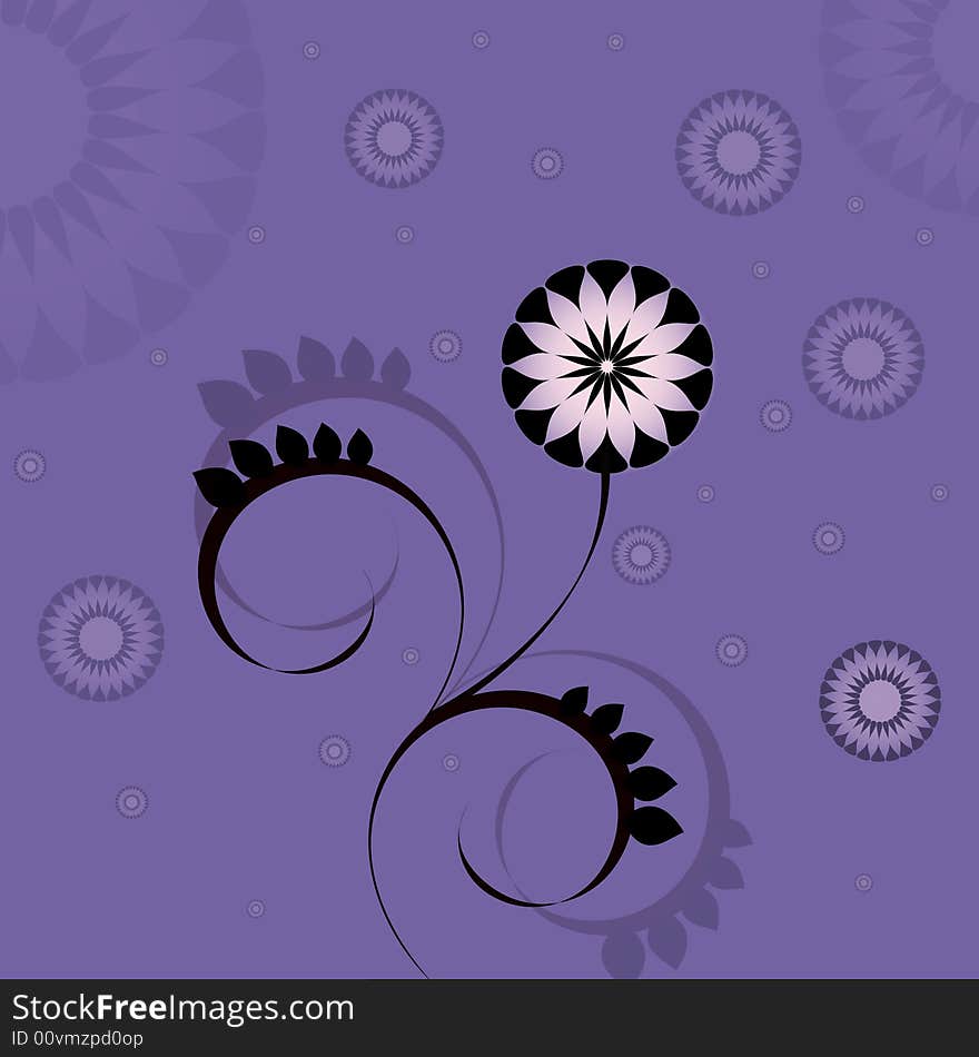 Background violet with a black and white flower in the day