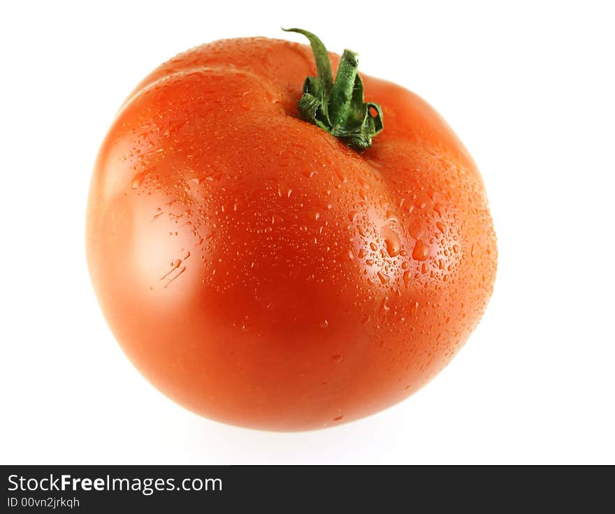 Fresh Ripe Single Tomato With Drops Of Water