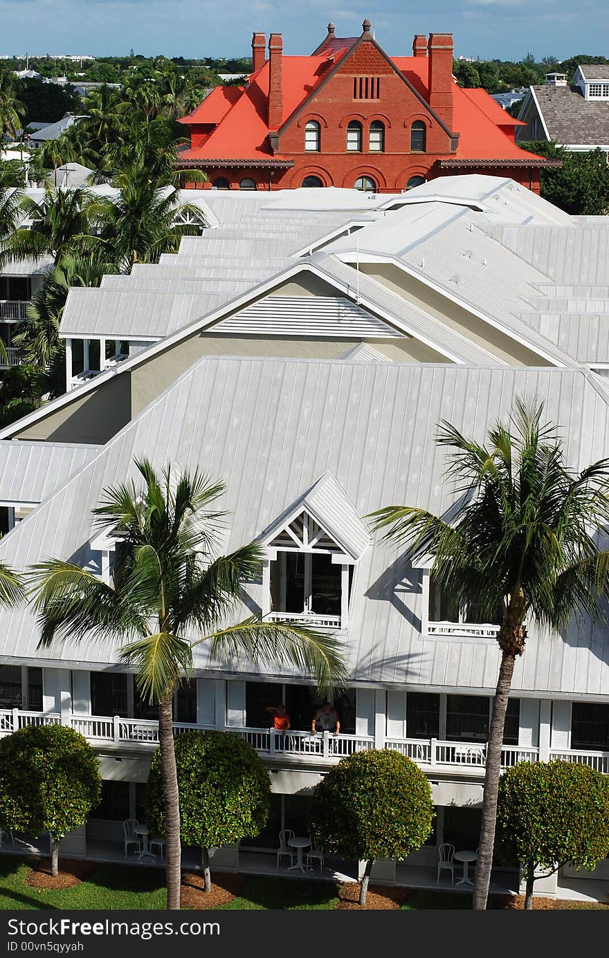 The view of  the hotel and the red building, the history of Key West (Florida). The view of  the hotel and the red building, the history of Key West (Florida).