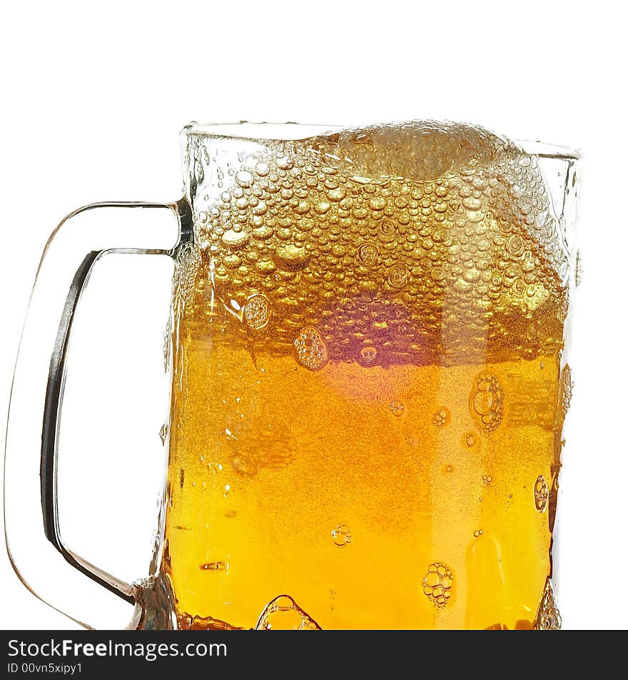 Beer in glass on the white background