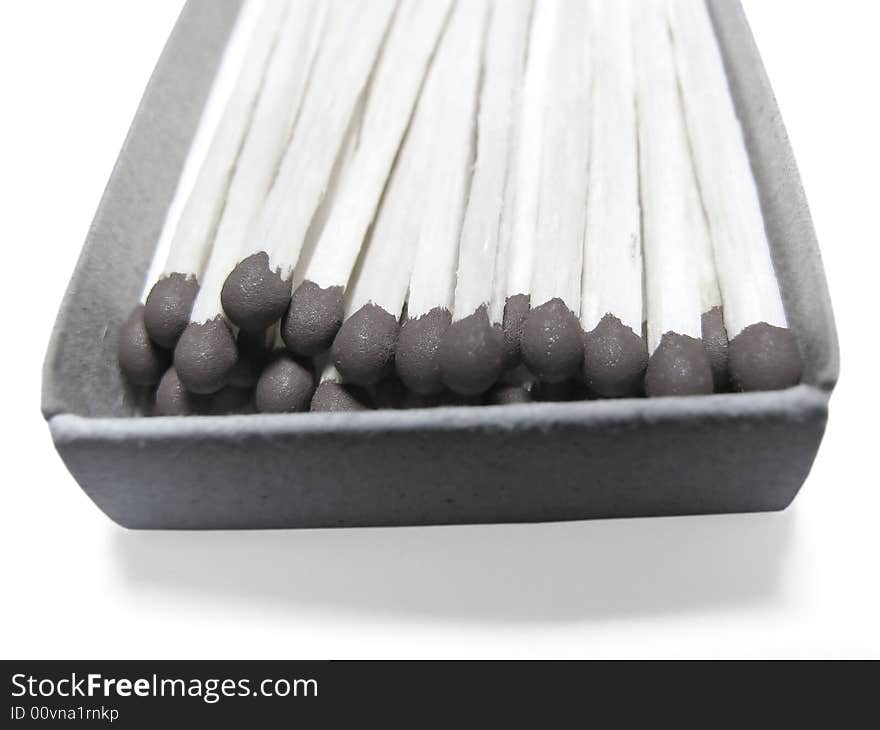 Match box with matches on a white background