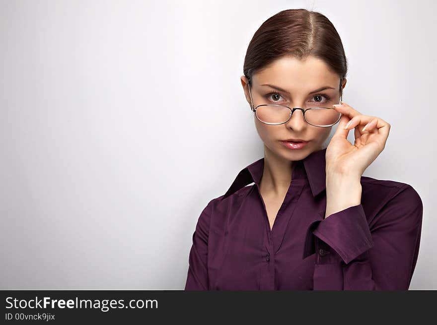 Young woman on the white background