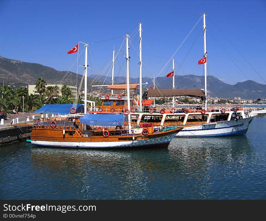 Sailing yacht at a mooring