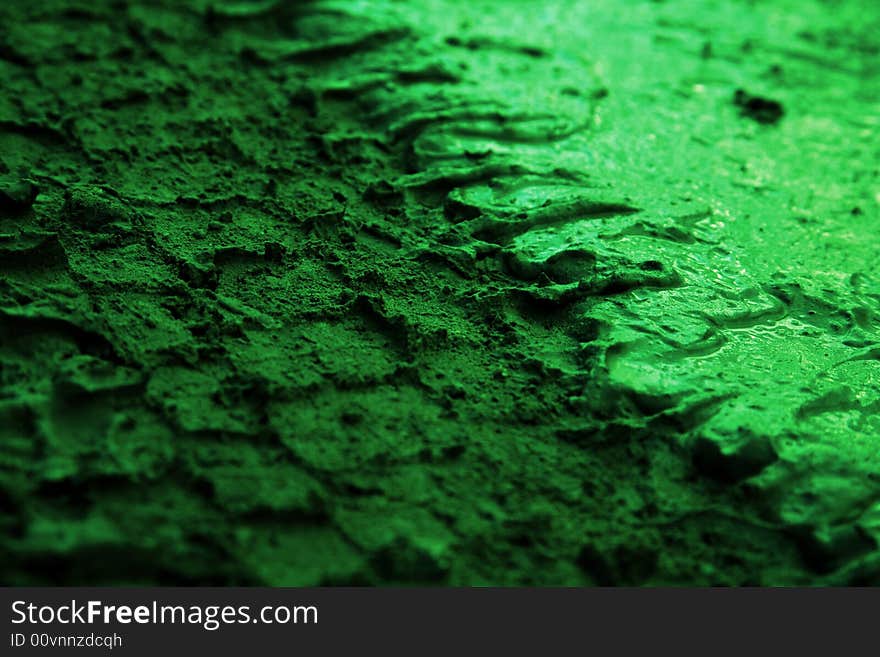 Closeup Of Tire Tracks In The Green Mud