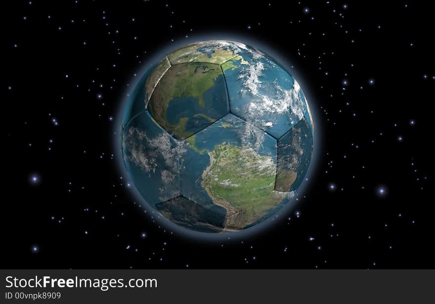 Earth depicted as a soccer ball in space. Earth depicted as a soccer ball in space