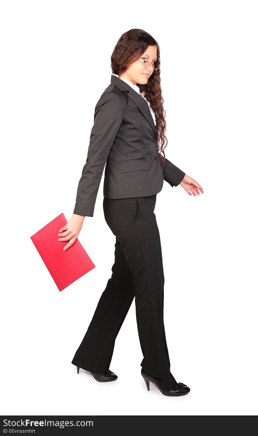 Brown-haired Woman Goes With Red Folder