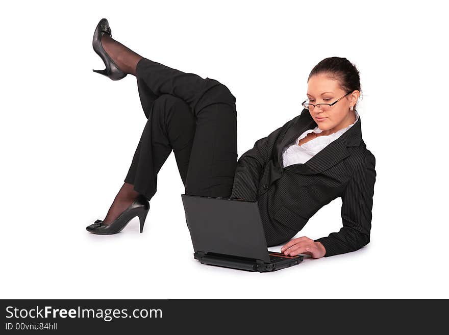 Girl Sits With Notebook On Floor