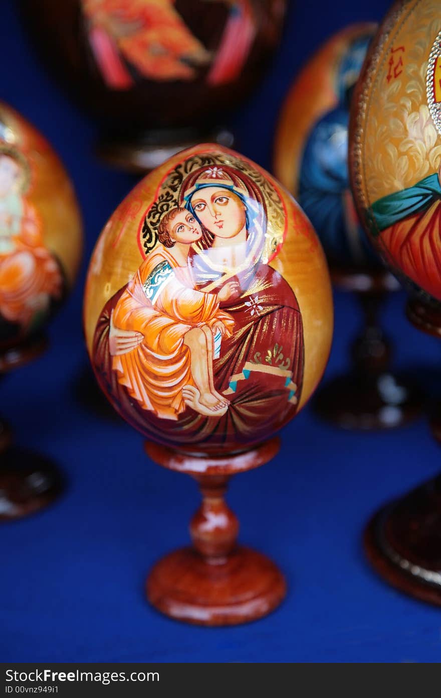 Wooden easter egg with painted our lady