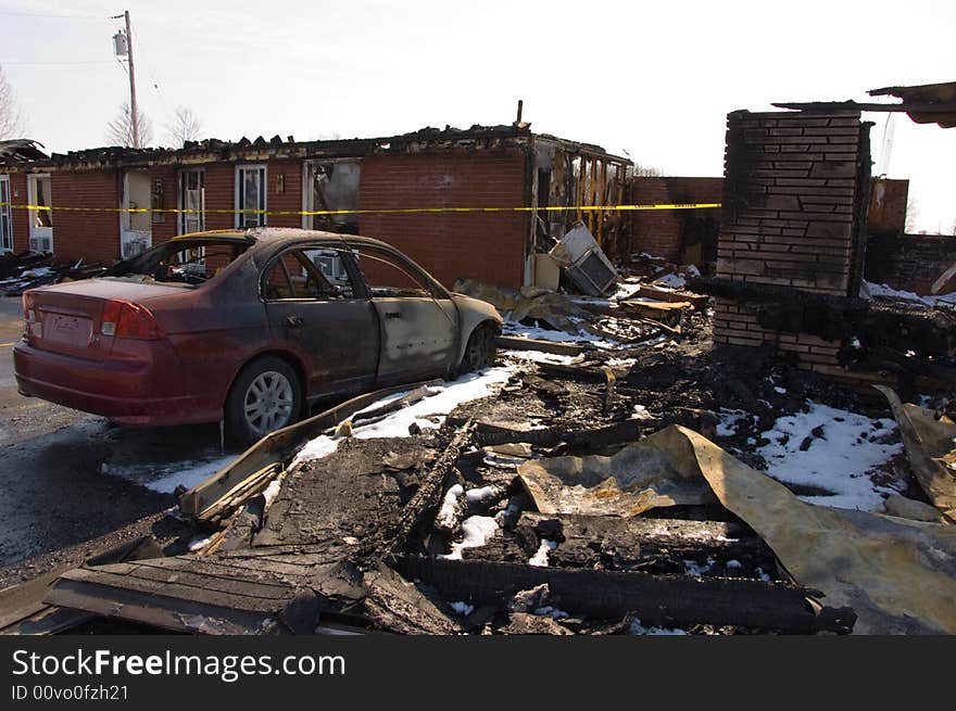 Fire has completely destroyed a motel and cars located north of Toronto Ontario. Fire has completely destroyed a motel and cars located north of Toronto Ontario