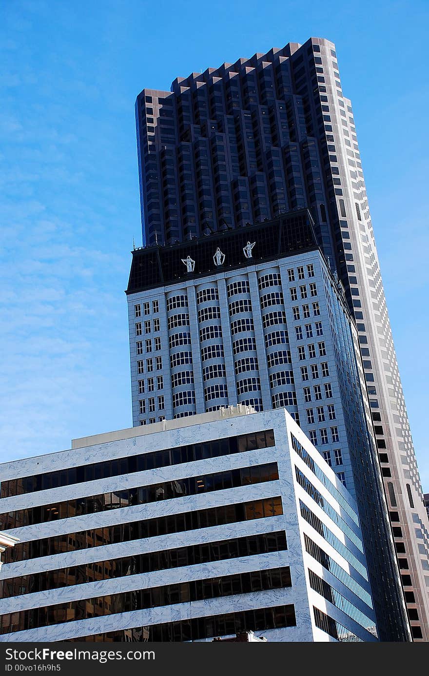 Three Tiered Modern Skyscaper Buildings in Downtown San Francisco. Three Tiered Modern Skyscaper Buildings in Downtown San Francisco