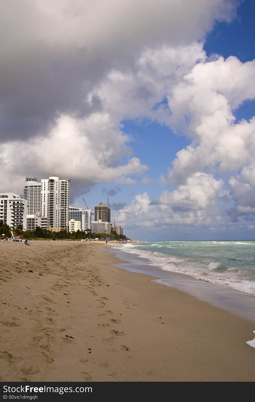 Beach with cloudy sky