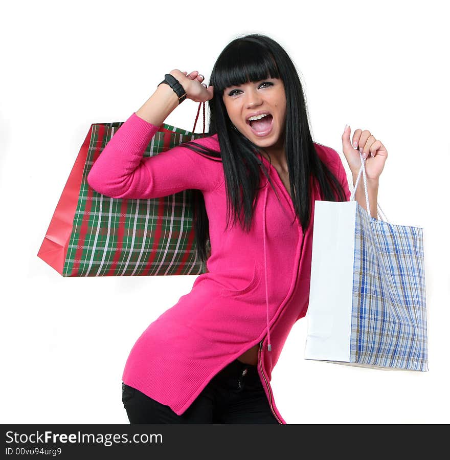 Portrait of young beautifull woman with bags