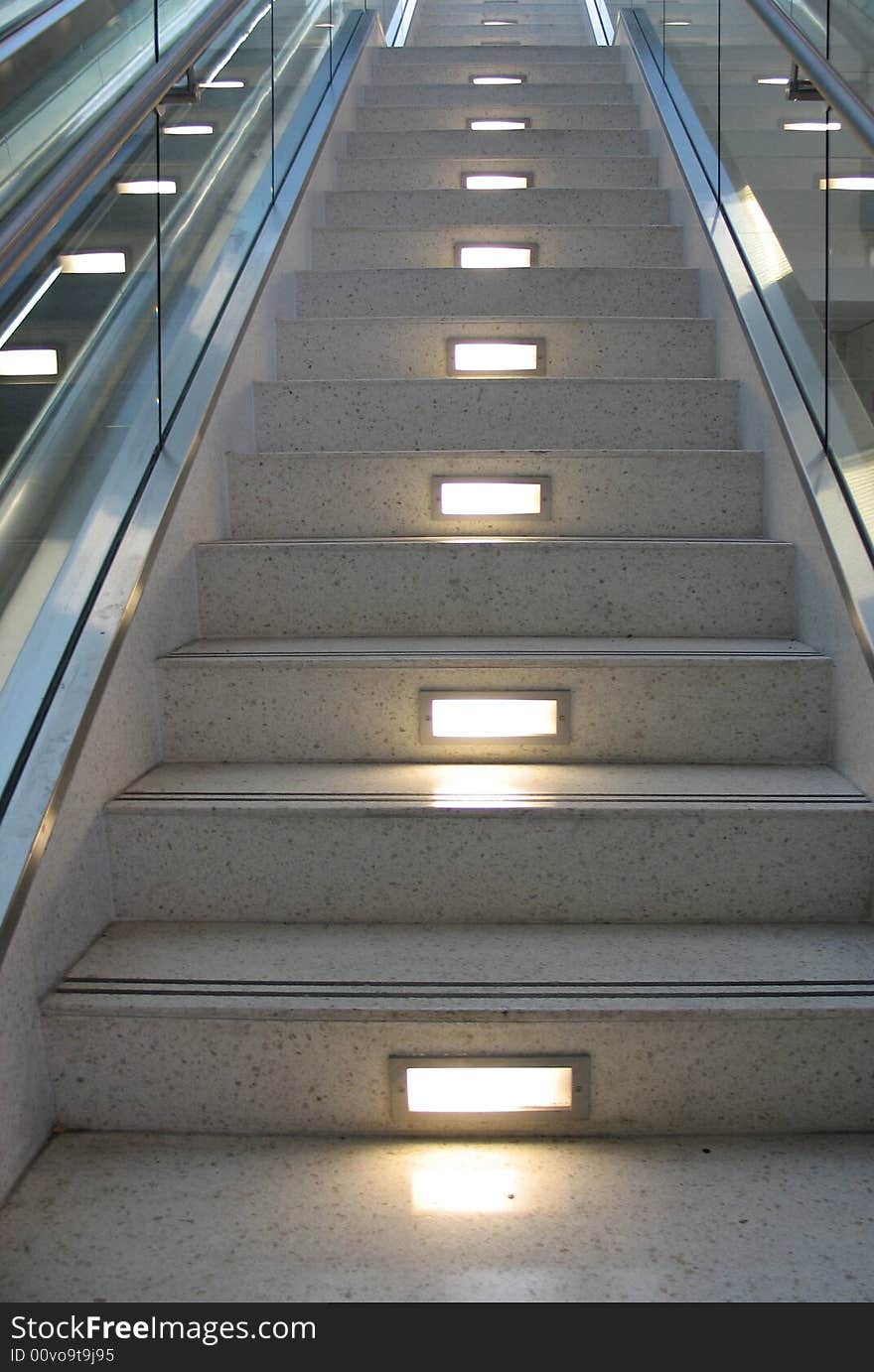 Commercial staircase with safety lights... watch your step. Commercial staircase with safety lights... watch your step