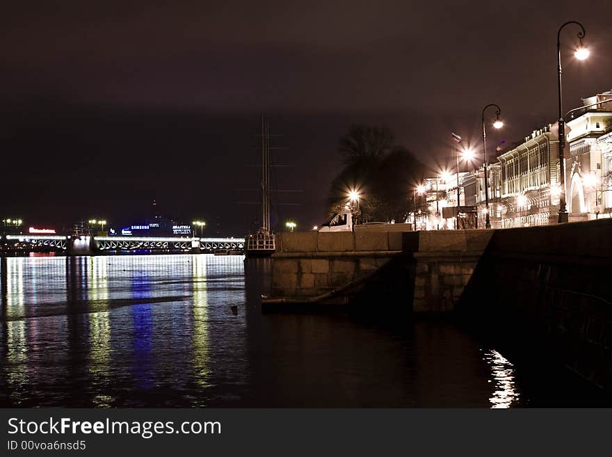 Look at the night city, silent river and color lights!