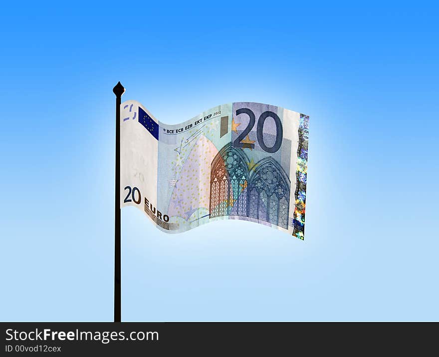 Conceptual image of twenty Euro currency not on flag pole. Conceptual image of twenty Euro currency not on flag pole